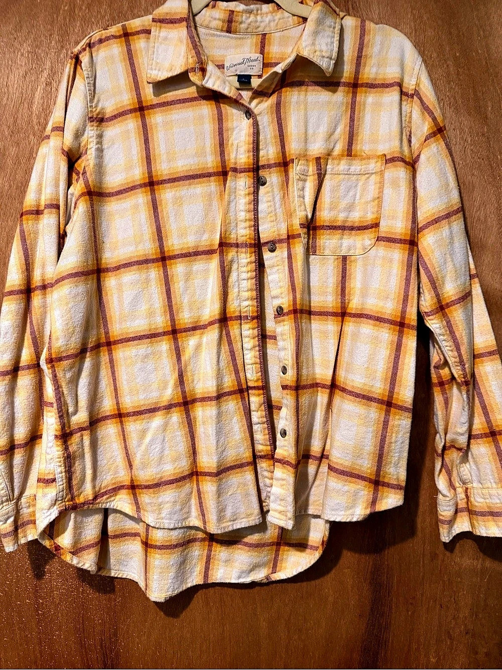 Universal Thread Plaid Button Down Shirt in Yellow & White